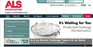 ALS home page featuring Ice Bucket Challenge